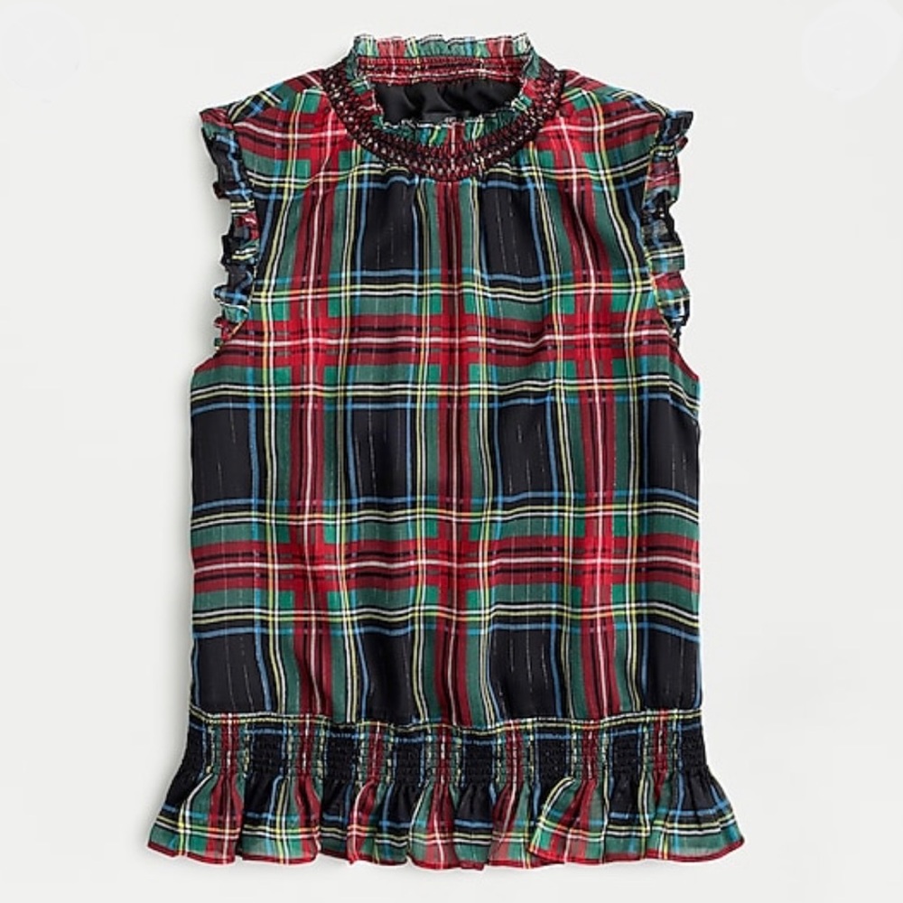 J.Crew Sleeveless Stewart Plaid Mock Neck Top